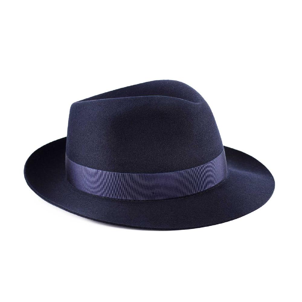 Rubinacci Fedora in lana blu Vendita Calda