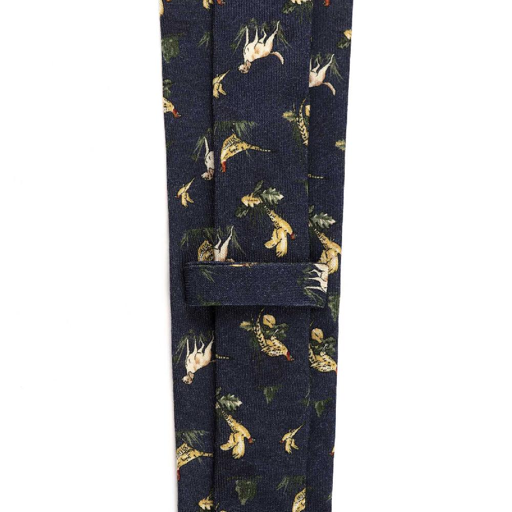 Rubinacci Cravatta in twill di lana blu con stampa cane Saldi Di Fabbrica