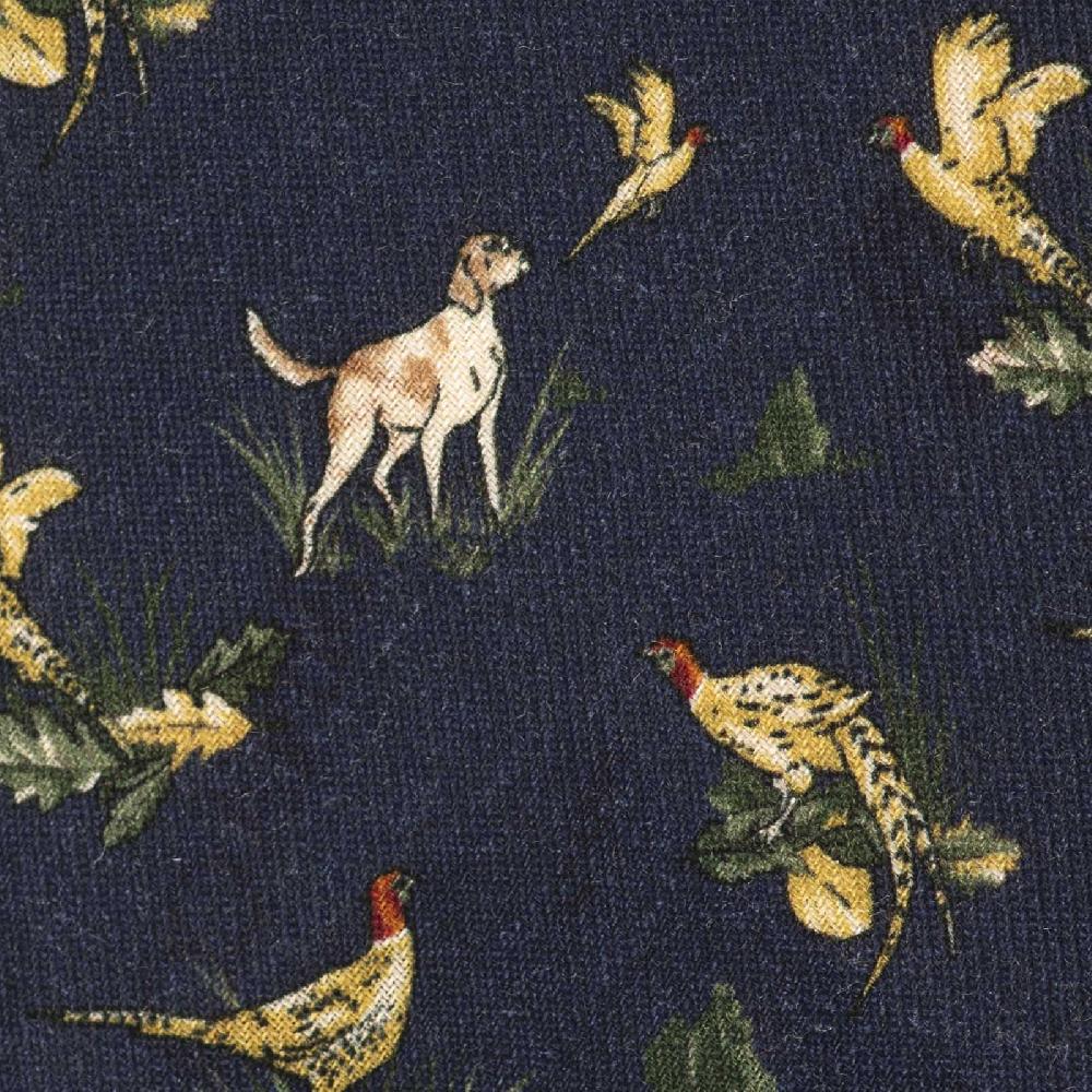 Rubinacci Cravatta in twill di lana blu con stampa cane Saldi Di Fabbrica
