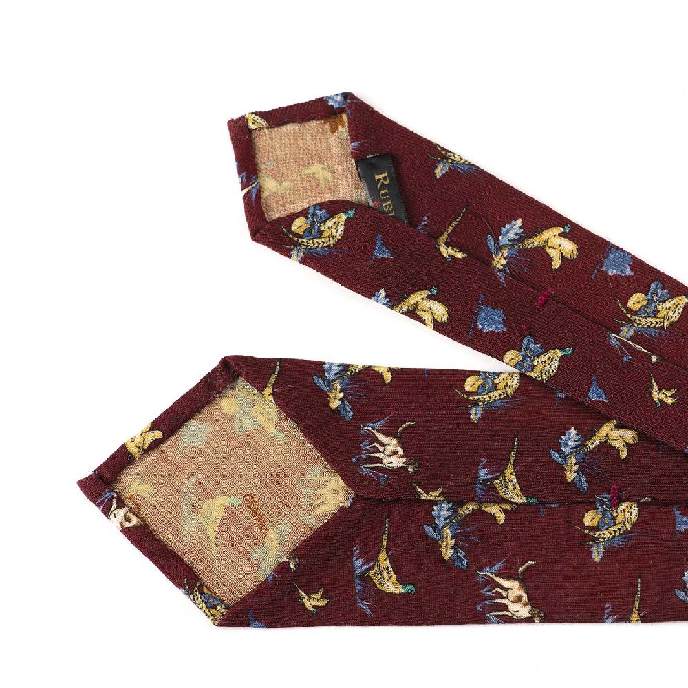 Rubinacci Cravatta in twill di lana bordeaux con stampa cane I Più Venduti