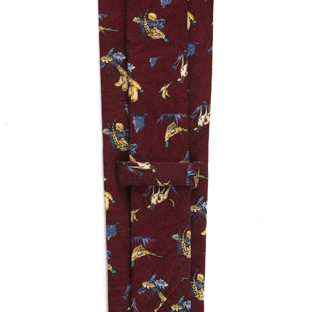 Rubinacci Cravatta in twill di lana bordeaux con stampa cane I Più Venduti