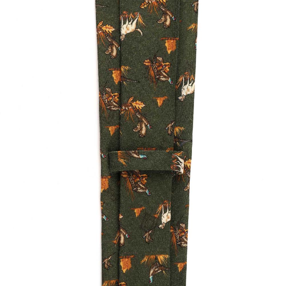 Rubinacci Cravatta in twill di lana verde con stampa cane Vendite Flash
