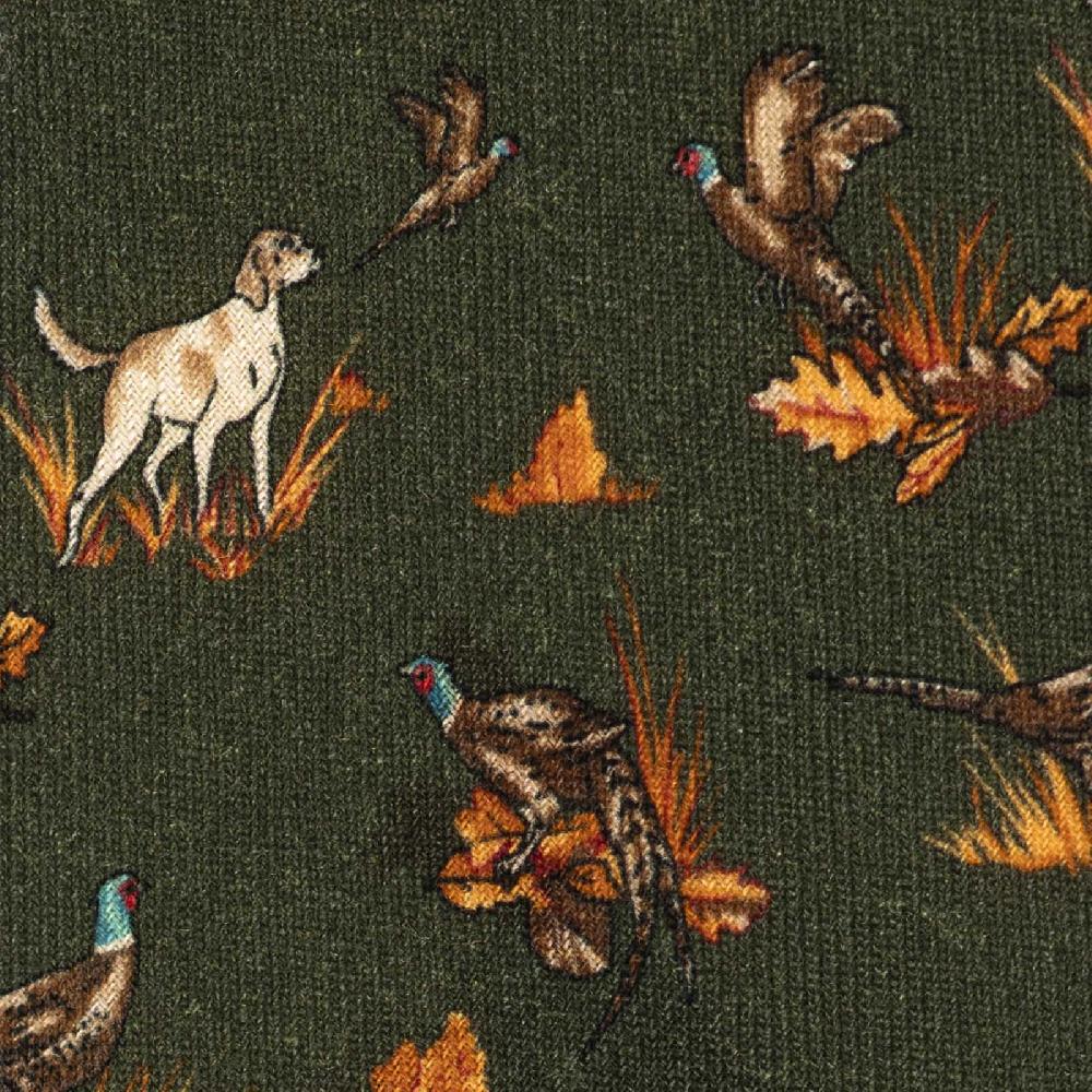 Rubinacci Cravatta in twill di lana verde con stampa cane Vendite Flash