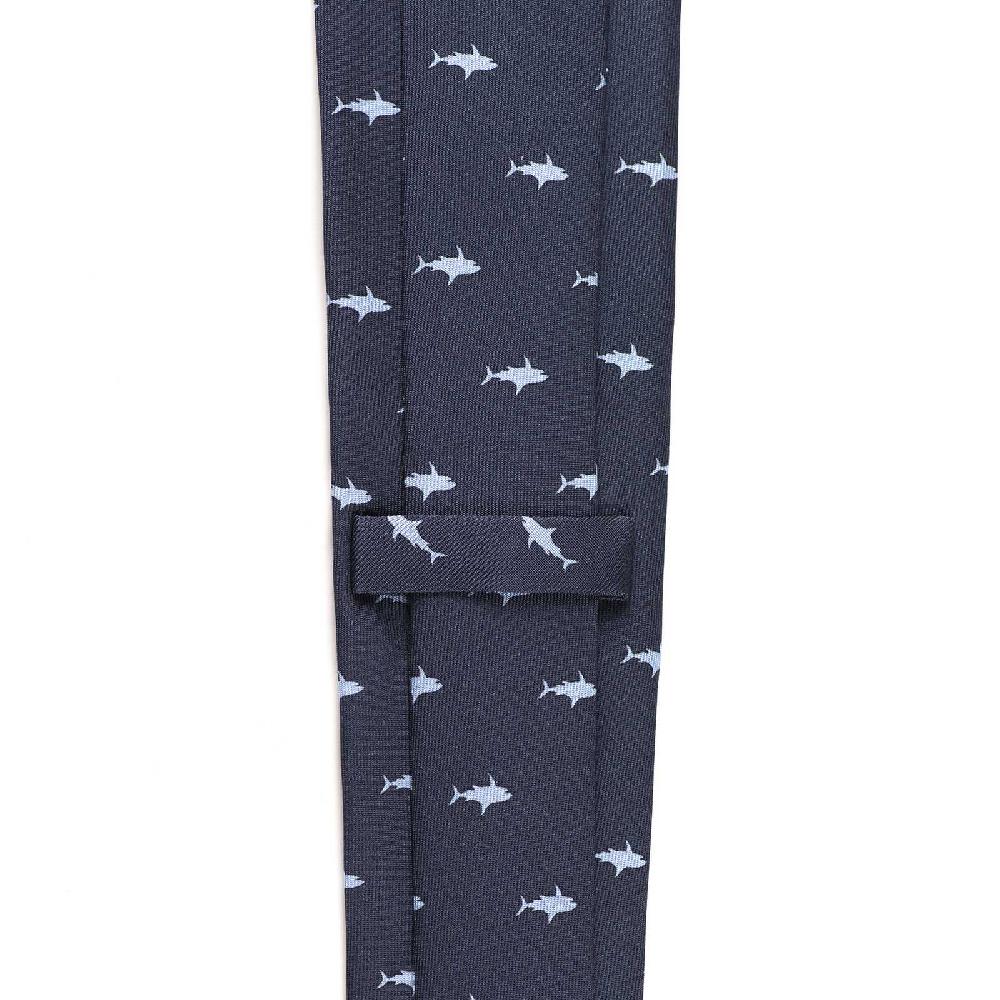 Rubinacci Cravatta in twill di seta con stampa squalo azzurro In Saldo