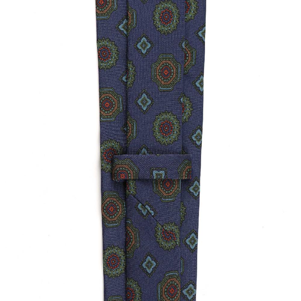 Rubinacci Cravatta in twill di seta blu con stampa geometrica Nuova