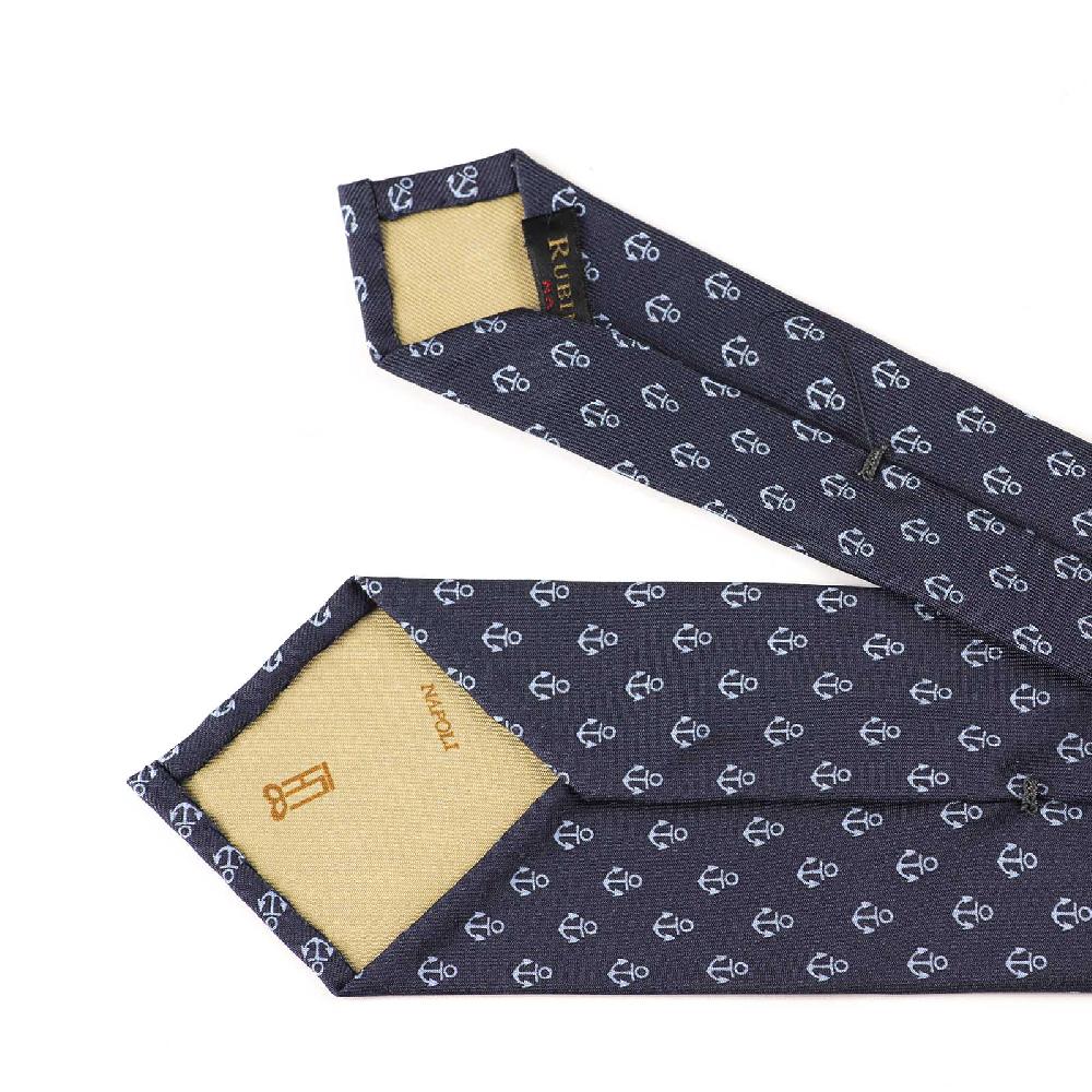 Rubinacci Cravatta in twill di seta con stampa ancora azzurra Sconto di tempo limitato
