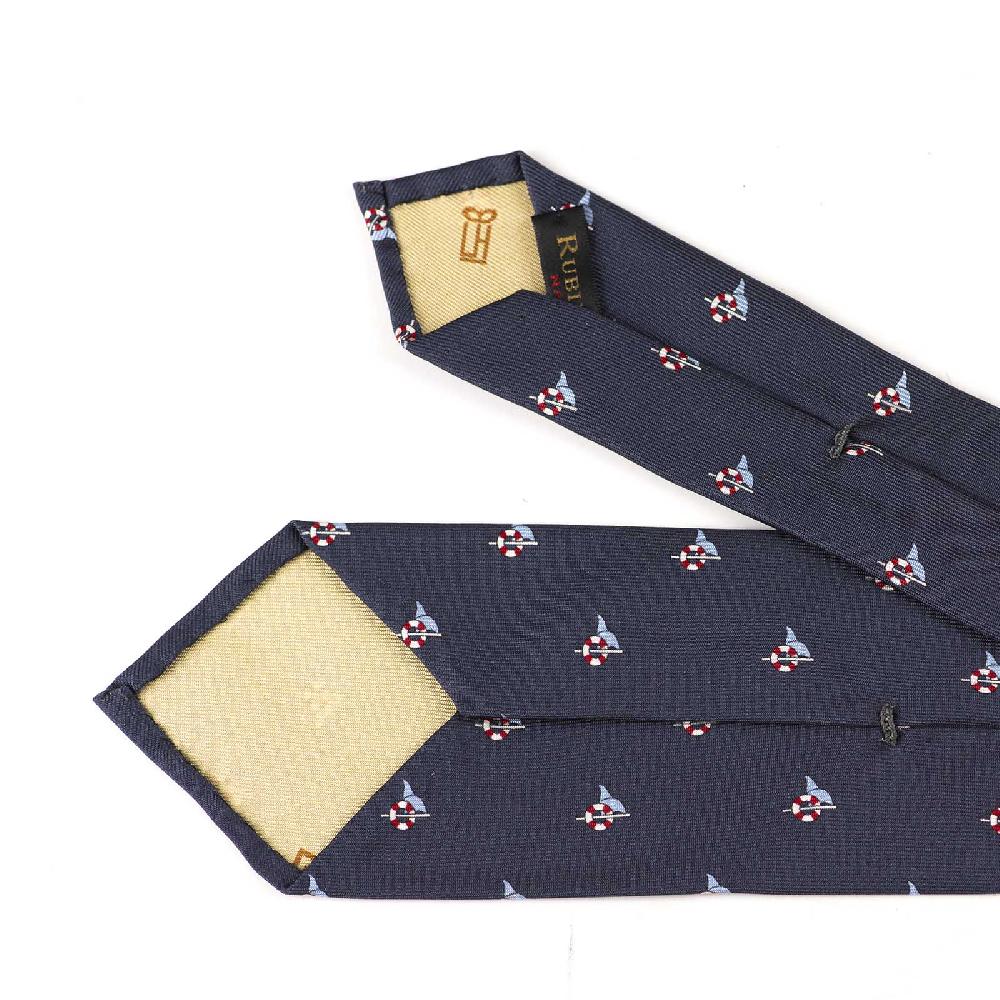 Rubinacci Cravatta in twill di seta blu con stampa delfino Comprare a buon mercato