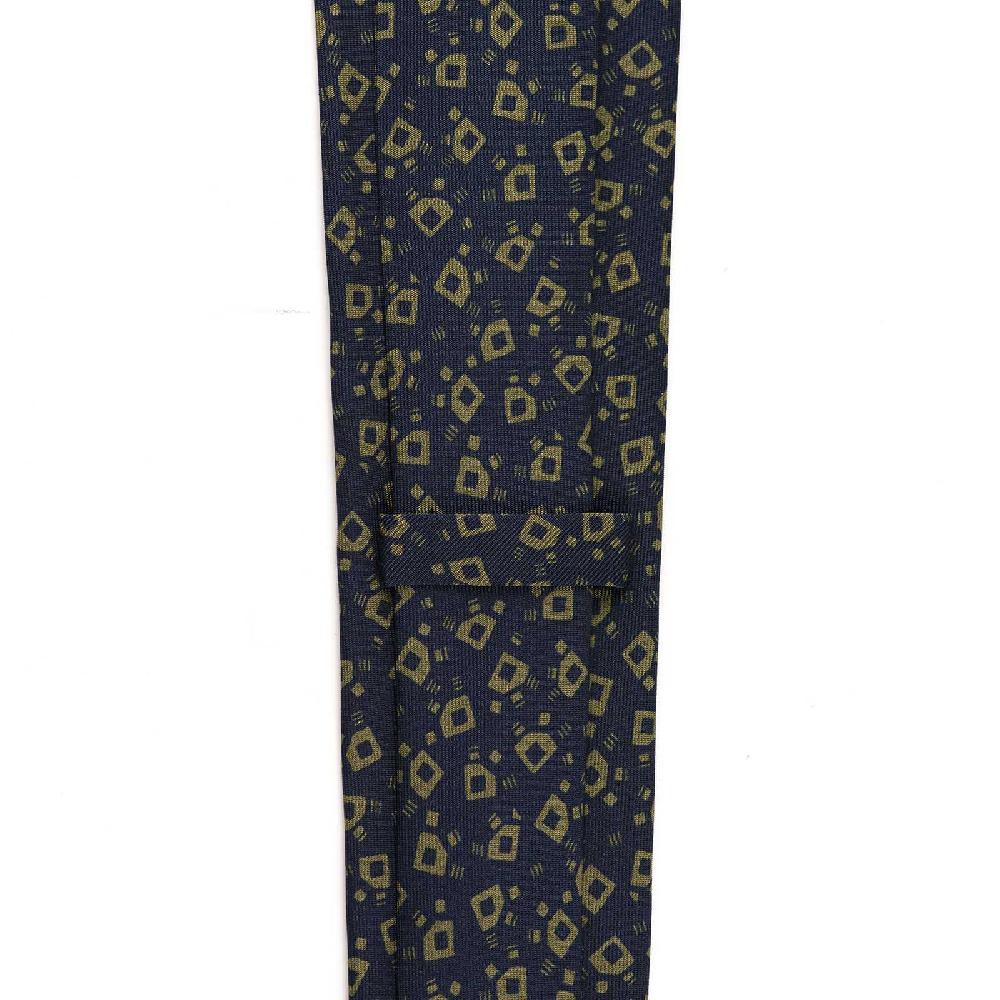 Rubinacci Cravatta in twill di seta navy blu con stampa geometrica Grande vendita