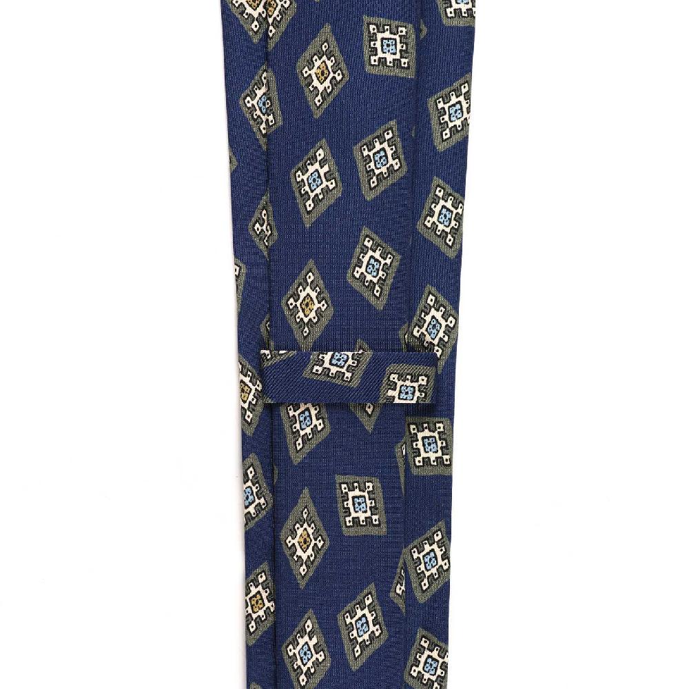 Rubinacci Cravatta in twill di seta bluette con stampa geometrica Vendite stagionali