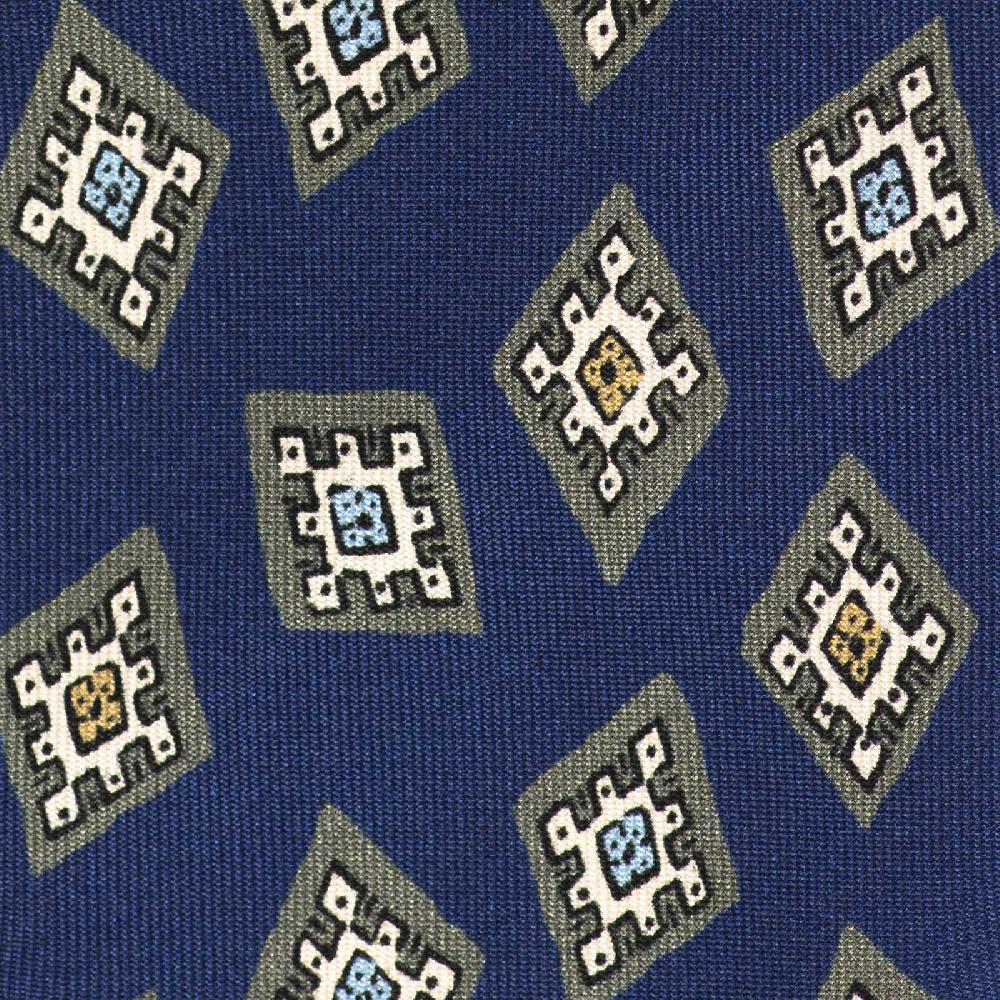 Rubinacci Cravatta in twill di seta bluette con stampa geometrica Vendite stagionali