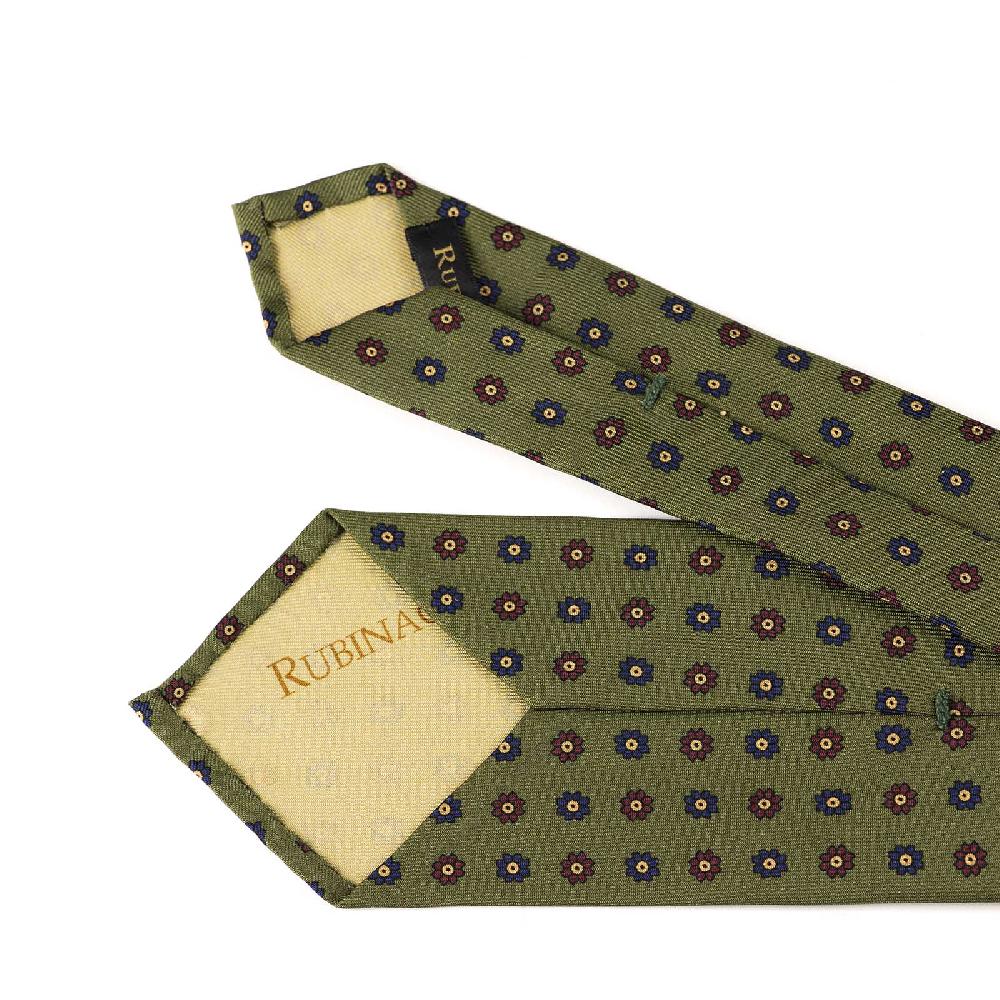 Rubinacci Cravatta in twill di seta verde con stampa floreale Black Friday