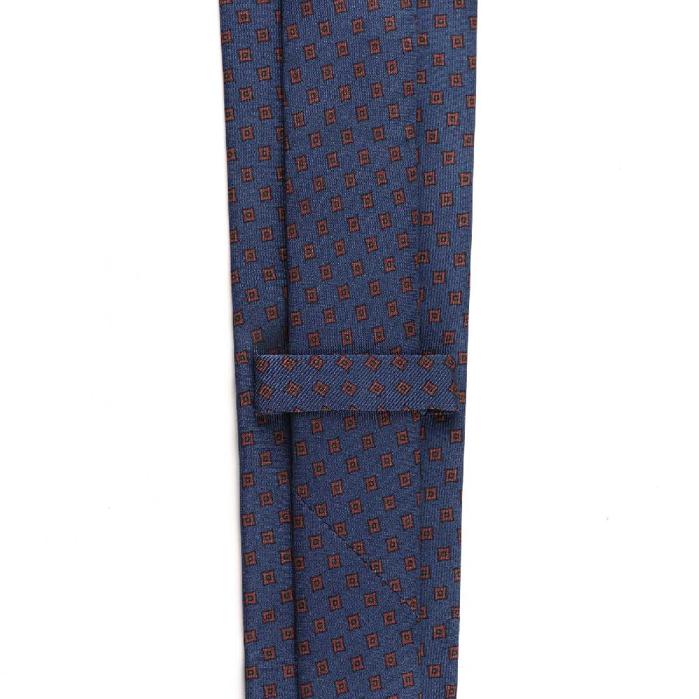 Rubinacci Cravatta in twill di seta blu con stampa geometrica Cyber Monday