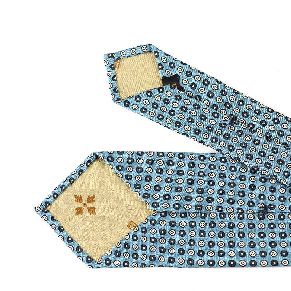 Rubinacci Cravatta in twill di seta turchese con stampa geometrica Offerta natalizia