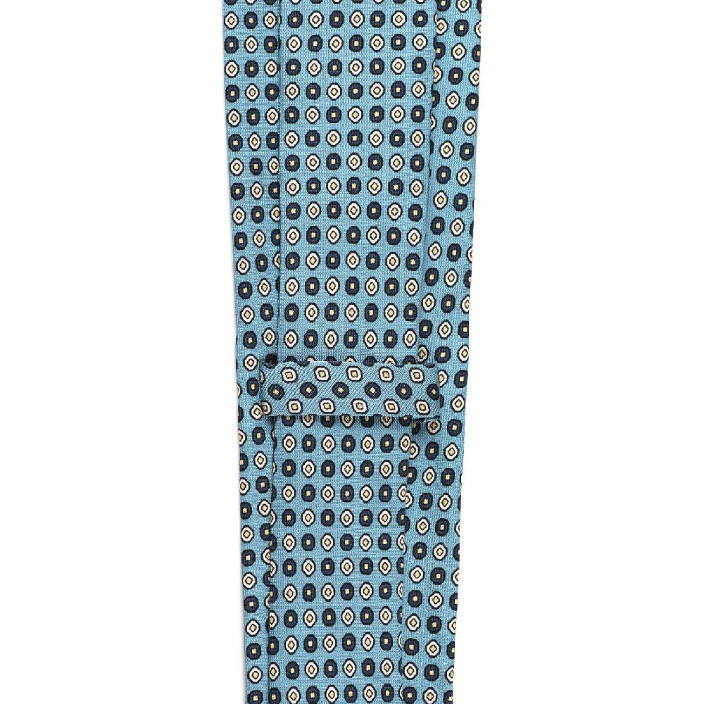 Rubinacci Cravatta in twill di seta turchese con stampa geometrica Offerta natalizia