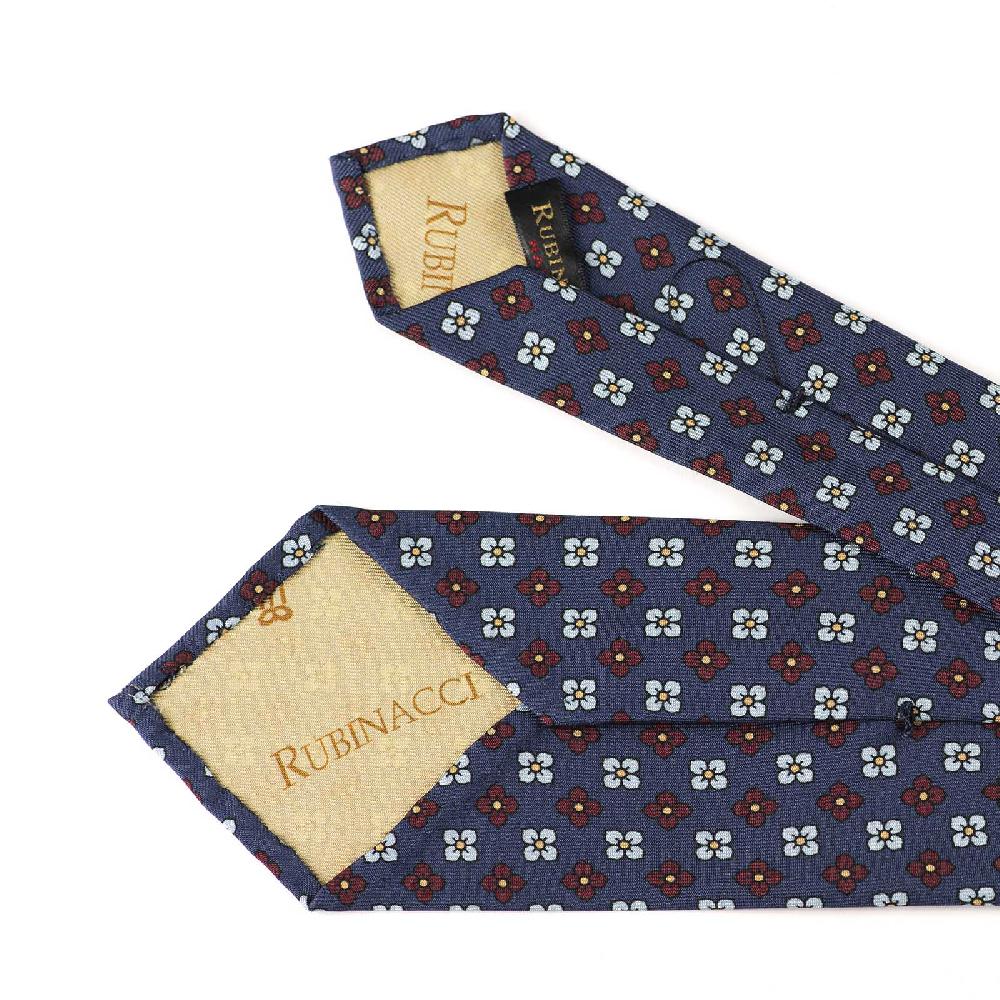 Rubinacci Cravatta in twill di seta blu con stampa floreale Offerta Pasqua