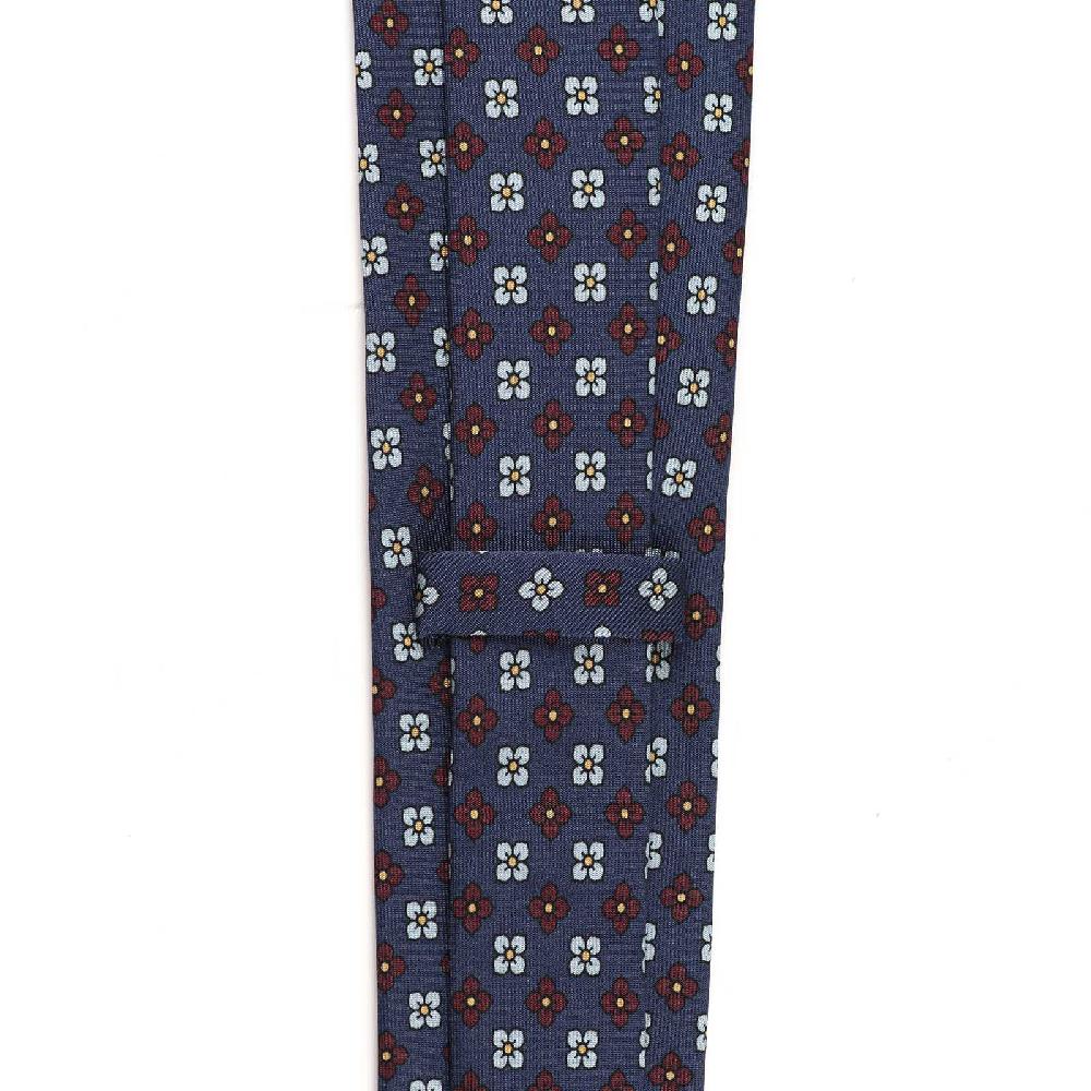 Rubinacci Cravatta in twill di seta blu con stampa floreale Offerta Pasqua