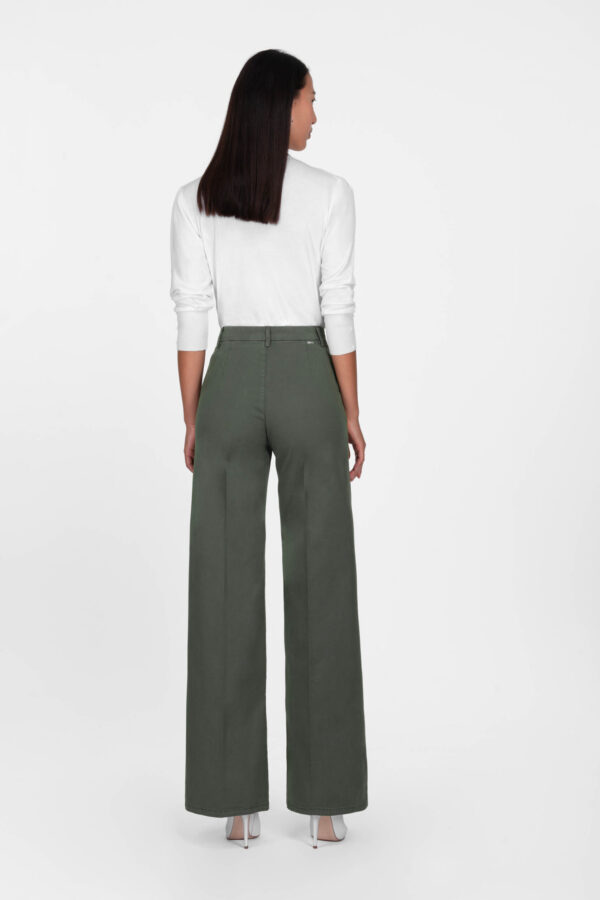Sartoria Tramarossa PANTALONE AMELIA WIDE LEG IN GABARDINA DI COTONE VERDE Vendite Flash
