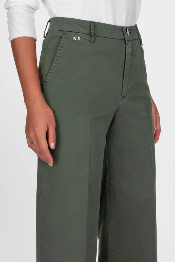 Sartoria Tramarossa PANTALONE AMELIA WIDE LEG IN GABARDINA DI COTONE VERDE Vendite Flash
