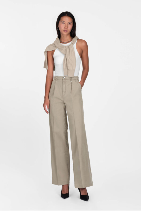Sartoria Tramarossa PANTALONE AURELIA WIDE LEG GABARDINA DI COTONE SAND Nuova