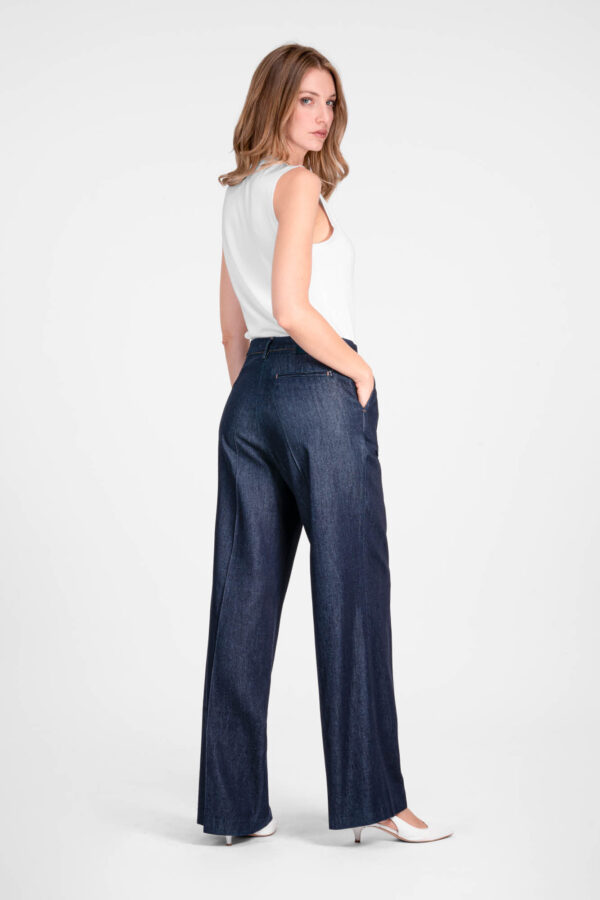 Sartoria Tramarossa PANTALONE AURELIA WIDE LEG IN GABARDINA DI COTONE BLU SCURO Fino al 55% di sconto