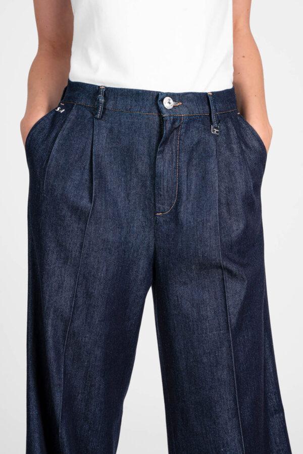 Sartoria Tramarossa PANTALONE AURELIA WIDE LEG IN GABARDINA DI COTONE BLU SCURO Fino al 55% di sconto