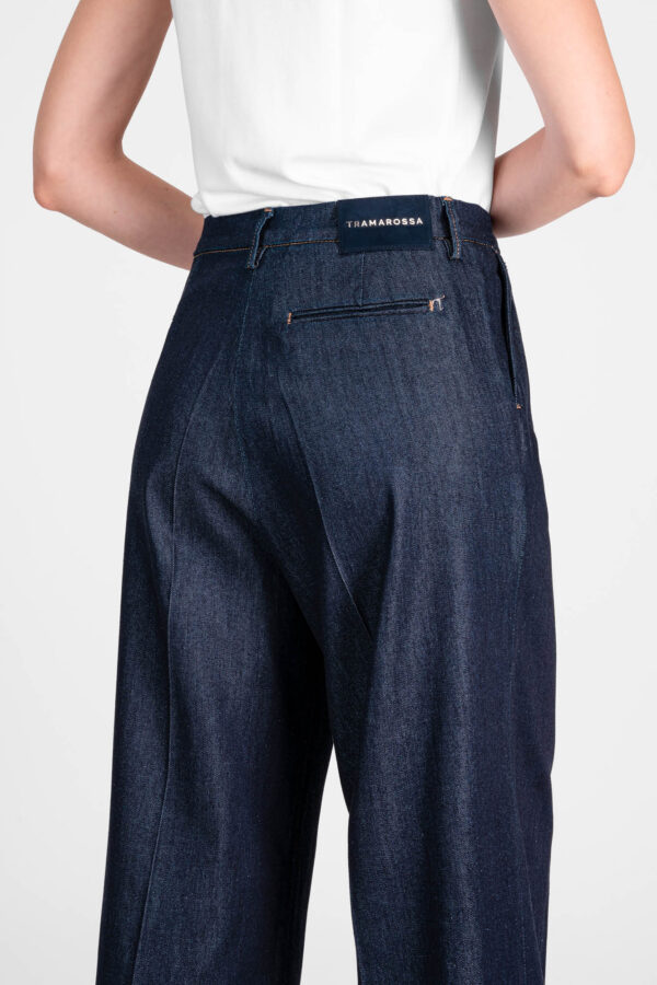 Sartoria Tramarossa PANTALONE AURELIA WIDE LEG IN GABARDINA DI COTONE BLU SCURO Fino al 55% di sconto