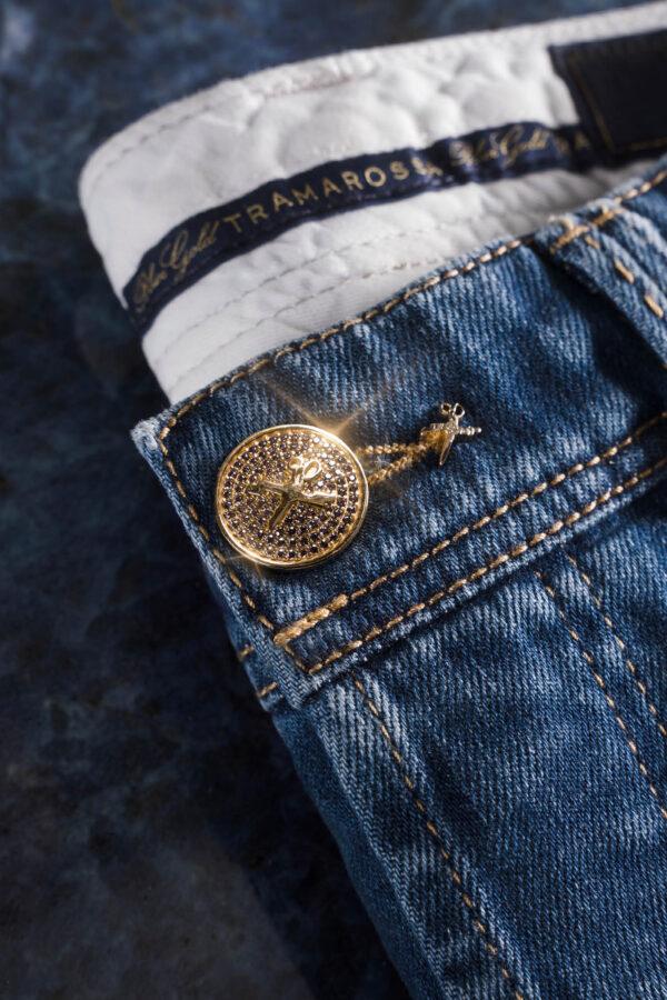 Sartoria Tramarossa JEANS LEONARDO BUTTONS REGULAR IN DENIM ZIRCONI MARRONI BLU MEDIO Promozione