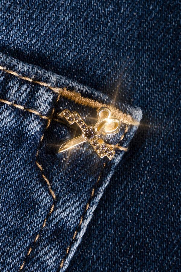 Sartoria Tramarossa JEANS LEONARDO BUTTONS REGULAR IN DENIM ZIRCONI MARRONI BLU MEDIO Promozione