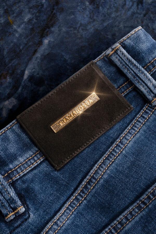 Sartoria Tramarossa JEANS LEONARDO BUTTONS REGULAR IN DENIM ZIRCONI MARRONI BLU MEDIO Promozione