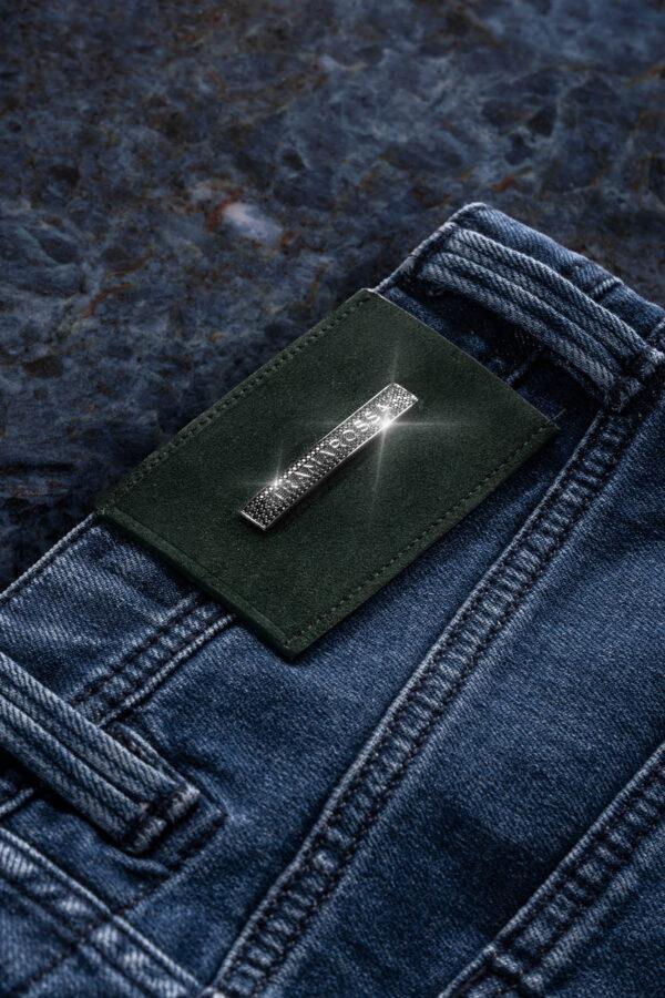Sartoria Tramarossa JEANS LEONARDO BUTTONS REGULAR IN ZIRCONI NERI BLU MEDIO Spedizione Gratuita