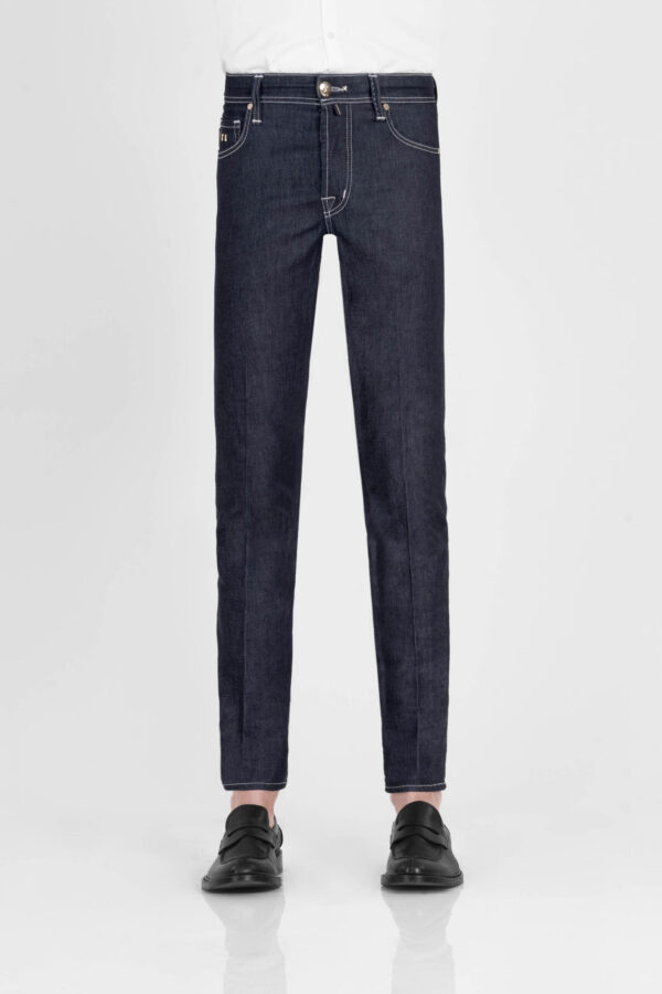 Sartoria Tramarossa JEANS LEONARDO BUTTONS REULAR IN DENIM LIZARD FUCSIA BLU SCURO Qualità Garantita