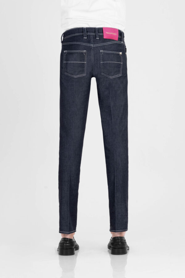 Sartoria Tramarossa JEANS LEONARDO BUTTONS REULAR IN DENIM LIZARD FUCSIA BLU SCURO Qualità Garantita