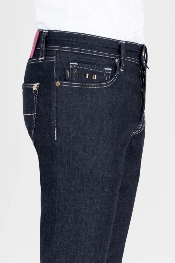 Sartoria Tramarossa JEANS LEONARDO BUTTONS REULAR IN DENIM LIZARD FUCSIA BLU SCURO Qualità Garantita