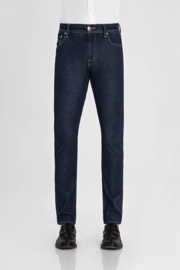 Sartoria Tramarossa JEANS LEONARDO ZIP REGULAR IN DENIM SETA BLU MEDIO Vendita Calda