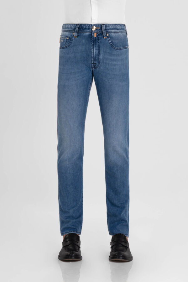 Sartoria Tramarossa JEANS MICHELANGELO ZIP REGULAR IN DENIM SETA BLU MEDIO Negozio