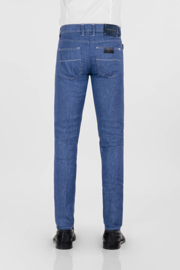 Sartoria Tramarossa PANTALONE LEONARDO BUTTONS REGULAR IN LINO BLU MEDIO Liquidazione