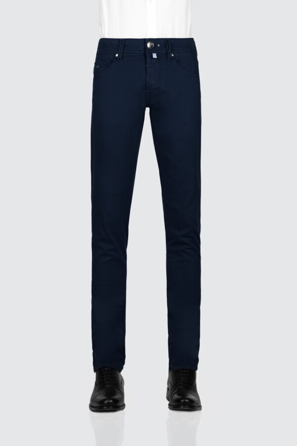 Sartoria Tramarossa PANTALONE LEONARDO BUTTONS REGULAR IN BULL DI COTONE BLU SCURO Qualità