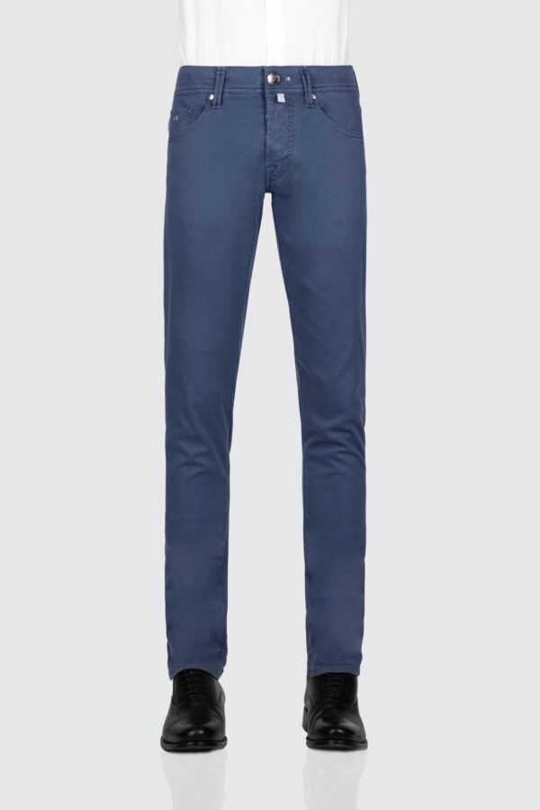 Sartoria Tramarossa PANTALONE LEONARDO BUTTONS REGULAR IN GABARDINA LEGGERA DI COTONE STRETCH BLU MEDIO Spedizione Gratuita