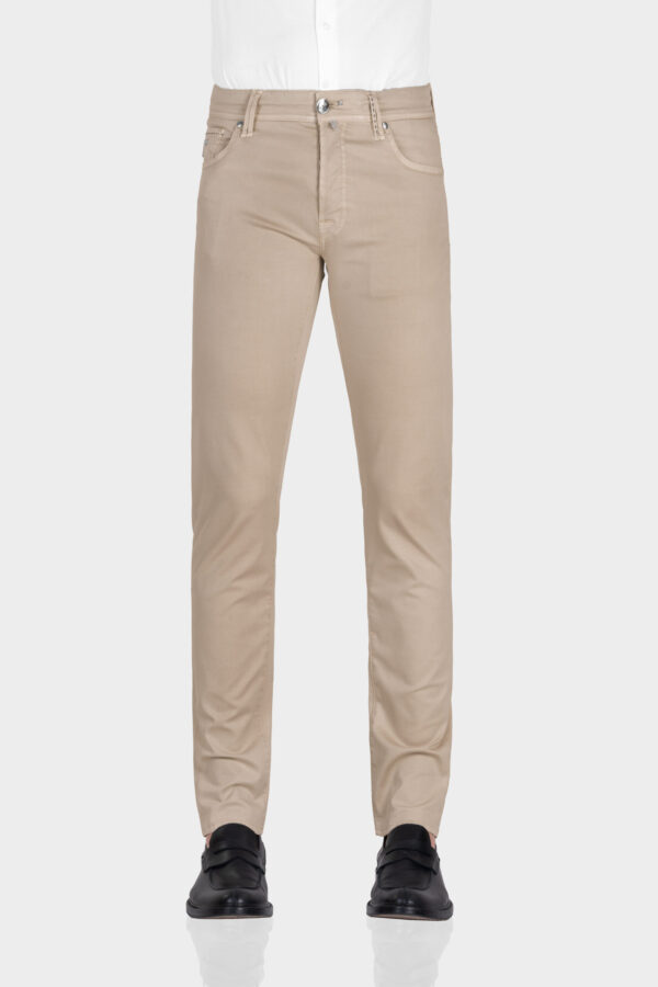Sartoria Tramarossa PANTALONE LEONARDO BUTTONS REGULAR IN GABARDINA LEGGERA DI COTONE STRETCH BEIGE Pezzi Unici