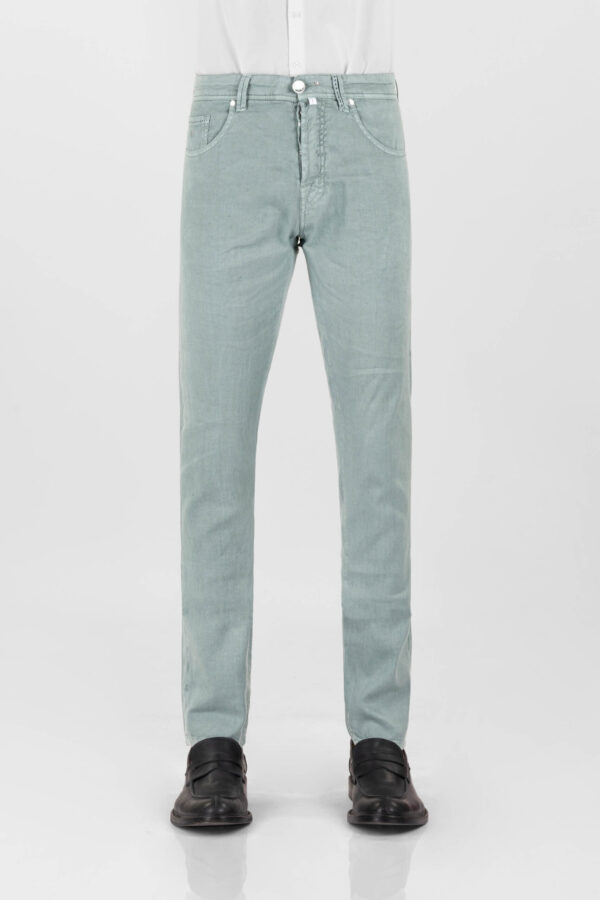 Sartoria Tramarossa PANTALONE LEONARDO BUTTONS REGULAR IN LINO VERDE Qualità Garantita