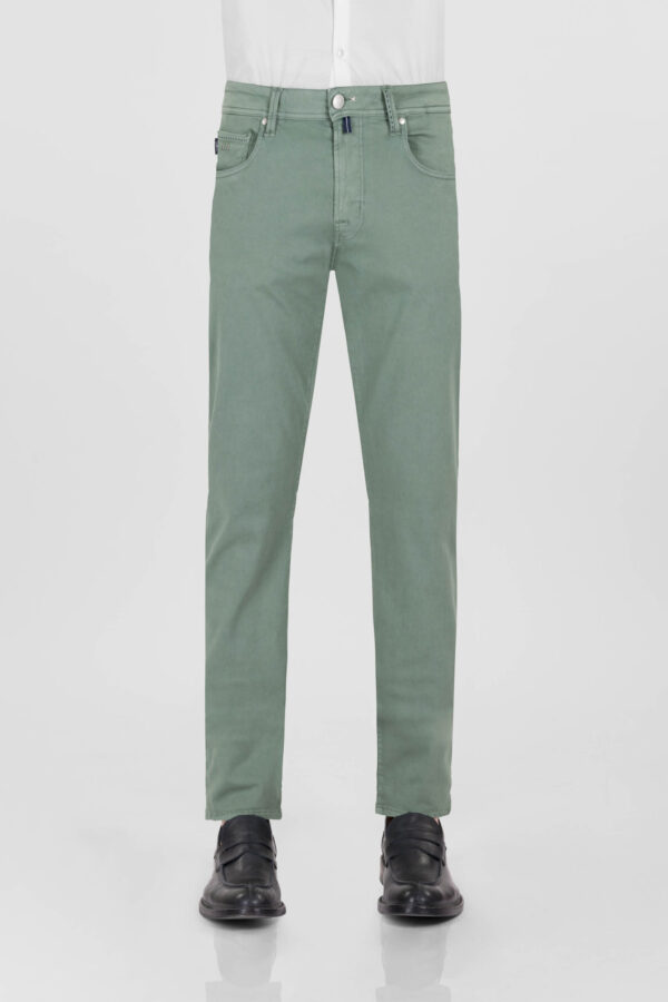 Sartoria Tramarossa PANTALONE MICHELANGELO ZIP SS REGULAR IN GABARDINA DI COTONE STRETCH VERDE Consegna Veloce
