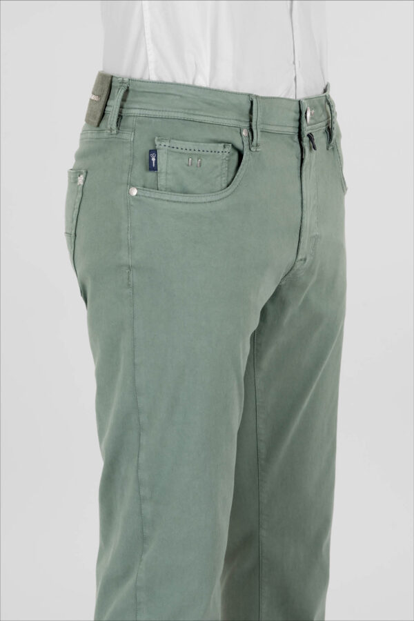 Sartoria Tramarossa PANTALONE MICHELANGELO ZIP SS REGULAR IN GABARDINA DI COTONE STRETCH VERDE Consegna Veloce