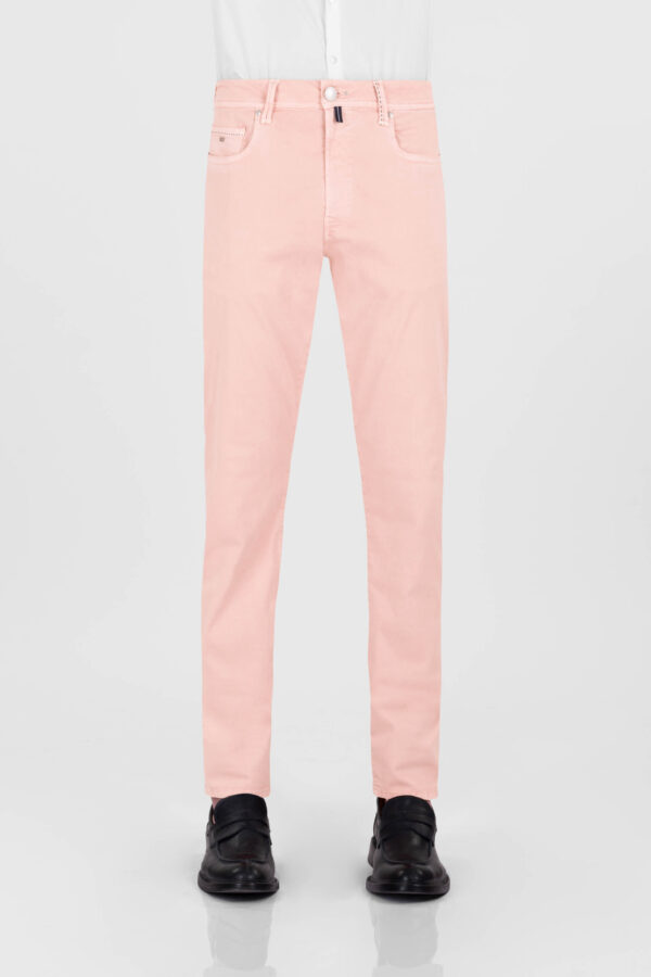 Sartoria Tramarossa PANTALONE LEONARDO ZIP SS SLIM IN GABARDINA DI COTONE STRETCH ROSA Super sconto