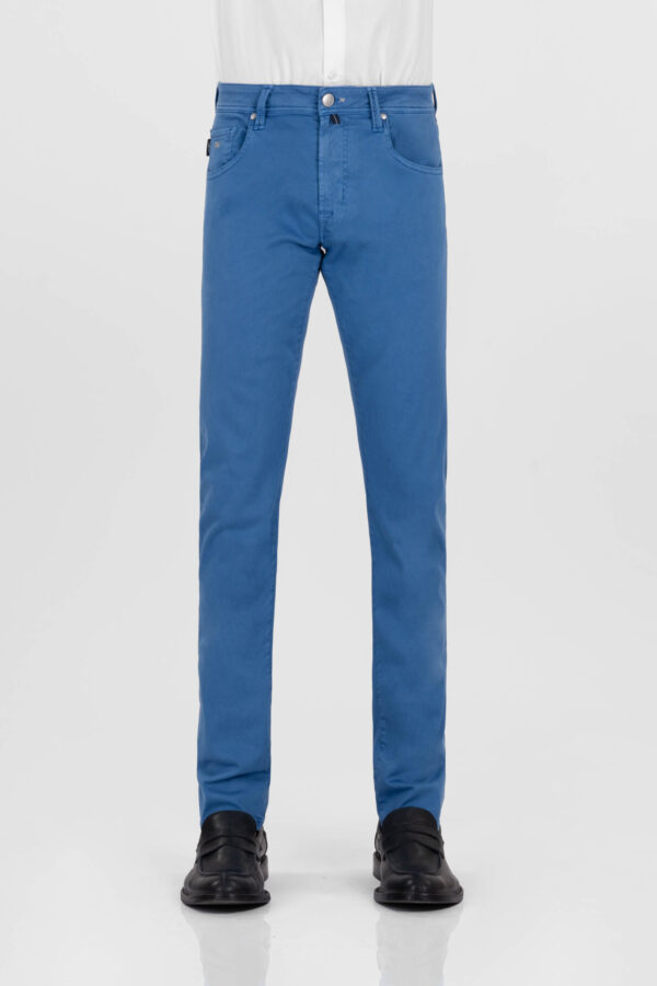Sartoria Tramarossa PANTALONE LEONARDO ZIP SS SLIM IN GABARDINA DI COTONE STRETCH BLU MEDIO 50% di sconto con spedizione gratuita