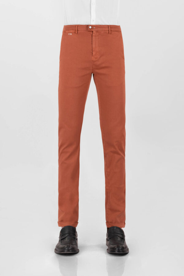 Sartoria Tramarossa PANTALONE LUIS SLIM IN GABARDINA LEGGERA DI COTONE STRETCH ARANCIONE Trasporto libero internazionale