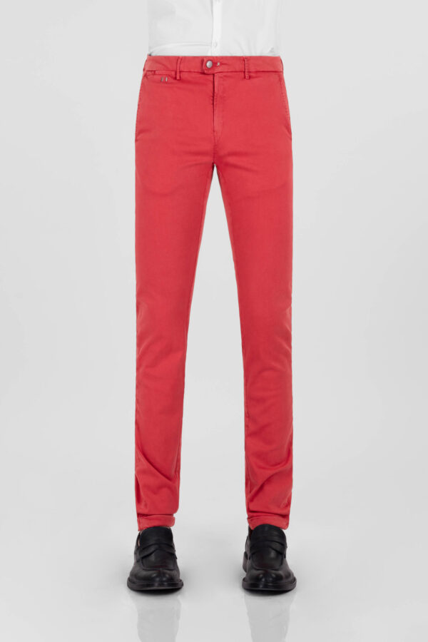 Sartoria Tramarossa PANTALONE LUIS SLIM IN GABARDINA LEGGERA DI COTONE STRETCH ROSSO Limitato a 3 giorni