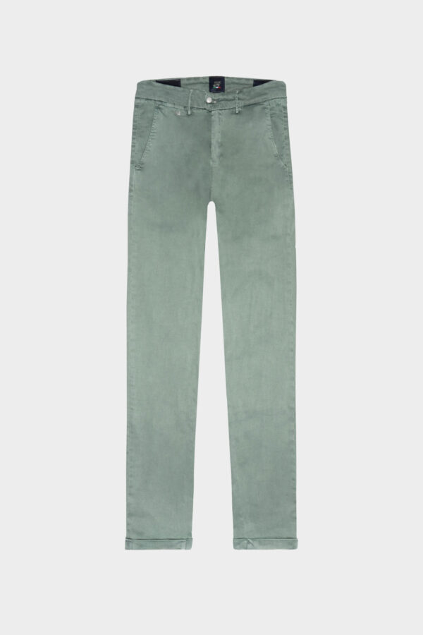 Sartoria Tramarossa PANTALONE LUIS SLIM IN GABARDINA LEGGERA DI COTONE STRETCH VERDE Esporta salva
