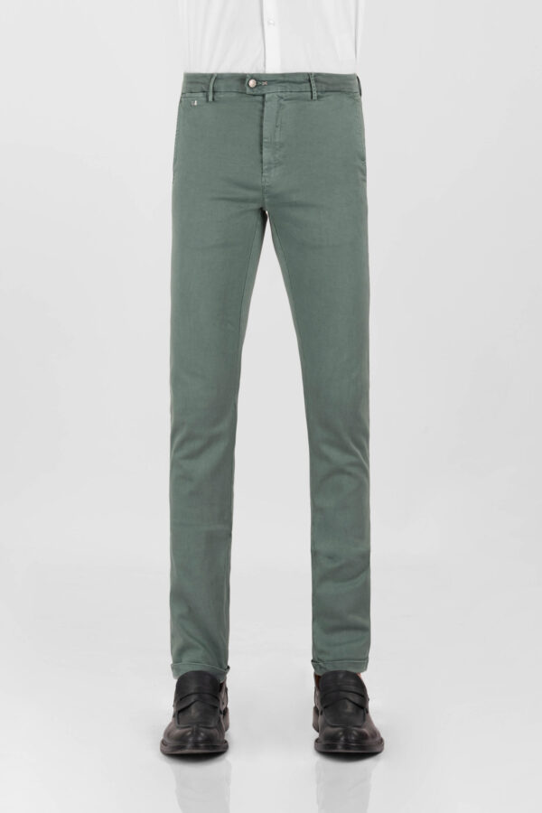 Sartoria Tramarossa PANTALONE LUIS SLIM IN GABARDINA LEGGERA DI COTONE STRETCH VERDE Esporta salva