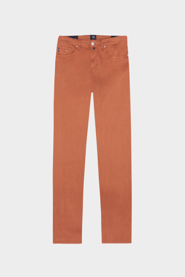 Sartoria Tramarossa PANTALONE MICHELANGELO ZIP SS REGULAR IN GABARDINA DI COTONE STRETCH ARANCIONE In vendita