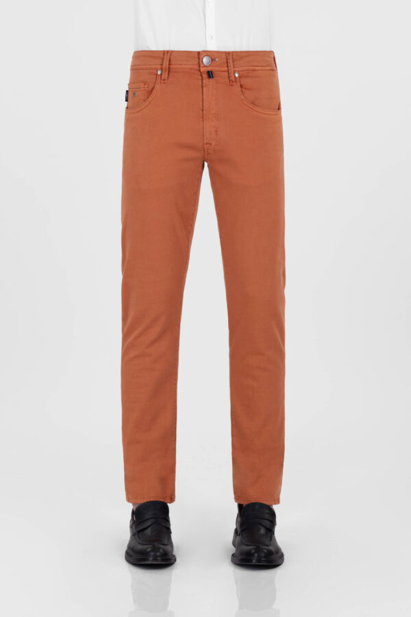 Sartoria Tramarossa PANTALONE MICHELANGELO ZIP SS REGULAR IN GABARDINA DI COTONE STRETCH ARANCIONE In vendita